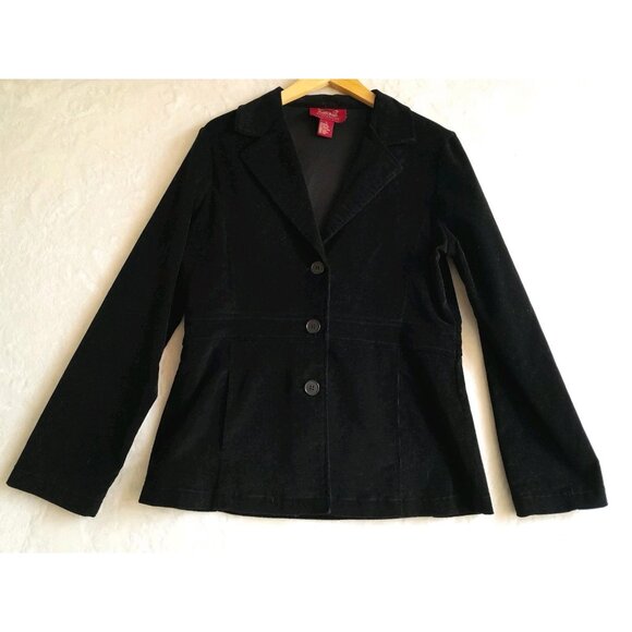 VTG Womens Large Faux Suede Retro Fall Preppy Casual Career Jacket Blazer Black - Picture 1 of 8